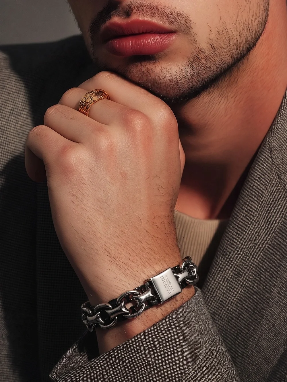 Invicta Elements Stainless Steel Men's Bracelet - Black and Silver